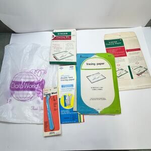 collection‎ of vintage sewing supplies tracing paper fritz tracing wheel